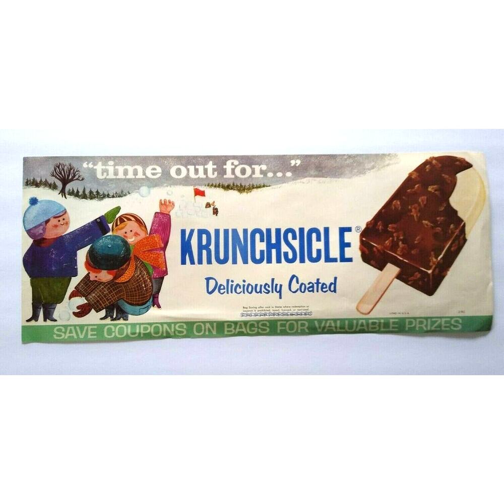 Krunchsicle Mary Blair Ice Cream Bar Vintage 1960s Paper Sign Children Playing